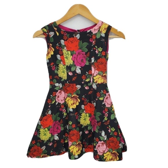 Ted Baker Girls Fit & Flare Dress Garden Floral Butterfly Insects Print Size 8